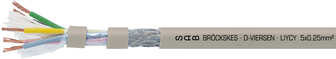 Marking for LiYCY 03150525: SAB BRÖCKSKES · D-VIERSEN · LIYCY 5x0,25mm² CE