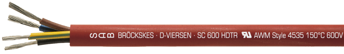 Marking for SC 600 HDTR 01270410: SAB BRÖCKSKES · D-VIERSEN · SC 600 HDTR UL AWM Style 4535 150°C 60OV CSA AWM I/II A 150°C 600V FT1 FT2 CE