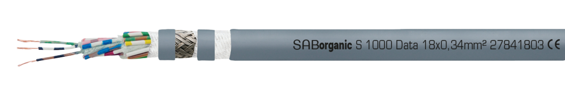 Continuously flexible SABIX®/PUR data cable with coloured cores and overall copper screen SABorganic S 1000 Data 18x0,34mm² 27841803 CE