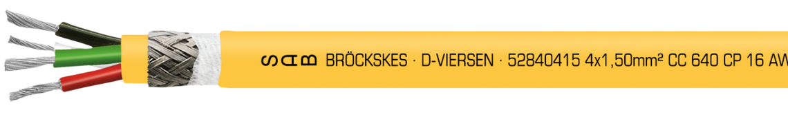Marking example: SAB BRÖCKSKES · D-VIERSEN · 52840415 4 x 1,50 mm² CC 640 CP 16 AWG/4c 52841604 UL AWM Style 21127 75°C 600V CSA AWM I/II A/B 80°C 600V FT1 FT2 CE