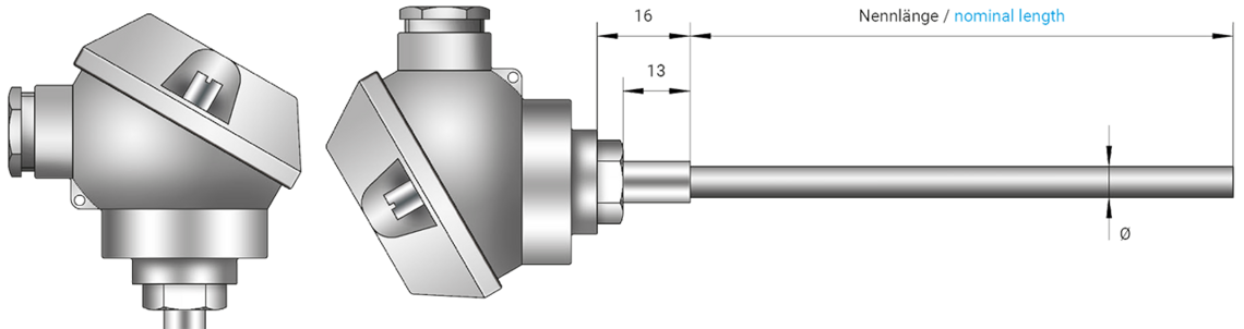 Mineral insulated resistance thermometer with connection head