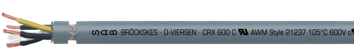 Marking example: SAB BRÖCKSKES · D-VIERSEN · CRX 600 C UL AWM Style 21237 105°C 600V cUL AWM I/II A/B 105°C Oil 60°C 1000V FT1 FT2 CE