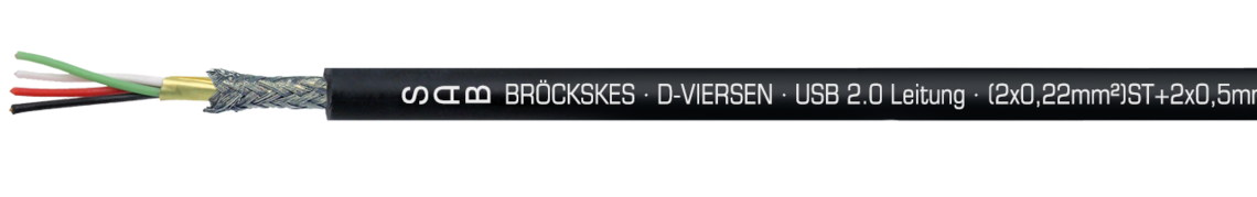 Marking for USB 2.0 S UL/CSA with UL 06011122: SAB BRÖCKSKES · D-VIERSEN · USB 2.0 S UL/CSA · (2 x 0,22 mm²) ST + 2 x 0,5 mm² 0601-1122 UL AWM Style 21198 80°C 300V CSA AWM I/II A/B 80°C 300V FT2 CE