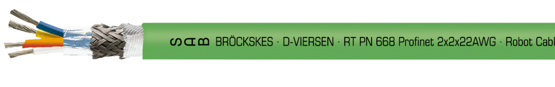 Marking example: SAB BRÖCKSKES · D-VIERSEN · RT PN 668 Profinet 2x2x22AWG · Robot cable · CE