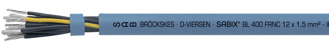 Marking for SABIX® BL 400 FRNC 64001215: SAB BRÖCKSKES · D-VIERSEN ·
SABIX® BL 400 FRNC 12 x 1,5mm² - IEC 60332-3-22 - 300/500V DNV CE and current meter marking