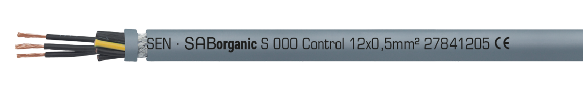 Continuously flexible SABIX®/PUR control cable with numbered cores and overall copper screen SABorganic S 1000 Control 12x0,5mm² 27841205 CE