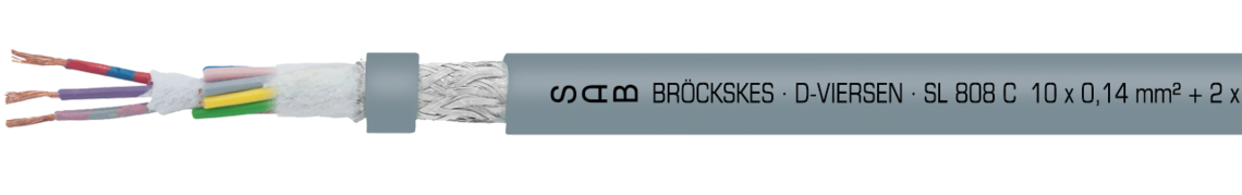 PE/PVC transmission cable with overall copper screen Marking for SL 808 C 08080112: SAB BRÖCKSKES · D-VIERSEN · SL 808 C 10 x 0,14 mm² + 2 x 0,5 mm² CE