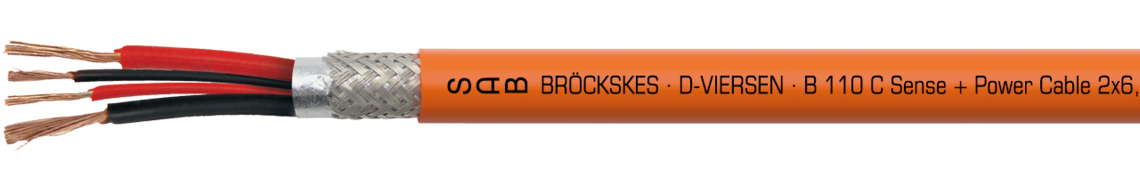 halogen-free Besilen® Sense cable with power supply, shielded, cULus recognized SAB BRÖCKSKES · D-VIERSEN · B 110 C Sense + Power Cable 2x6,0mm²+2x1,0mm² 0110-9018 cUus AWM Style 4659 AWM I/II A/B 150°C 3000V FT1 FT2