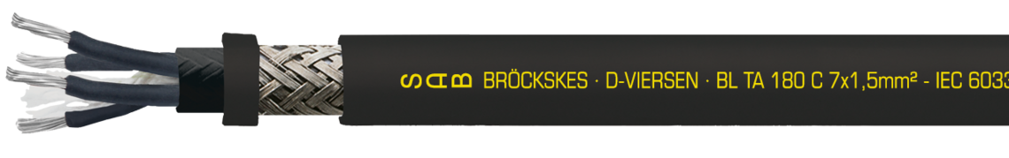 Marking example:
SAB BRÖCKSKES · D-VIERSEN · BL TA 180 C 7 x 1,5 mm² - IEC 60332-3-22 -
300/500V DNV UL AWM Style 21618 150°C 600V cUL AWM I/II A/B 150°C 600V FT1 FT2 C
