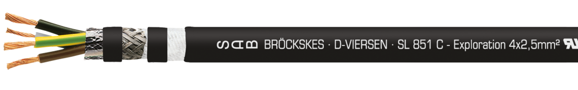 Marking for SL 851 C - Exploration 08510425: SAB BRÖCKSKES · D-VIERSEN · SL 851 C - Exploration 4x2,5mm²  x AWM Style 21223 80°C 1000V  cxus AWM I/II A/B 80°C 1000V FT1 FT2  CE