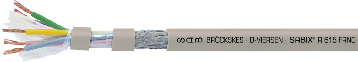 Marking example: SAB BRÖCKSKES • D-VIERSEN • SABIX® R 615 FRNC 5 x 0,5 mm² CE