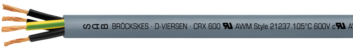 Marking for CRX 600 32040315: SAB BRÖCKSKES · D-VIERSEN · CRX 600 UL AWM Style 21237 105°C 600V cUL AWM I/II A/B 105°C Oil 60°C 1000V FT1 FT2 CE