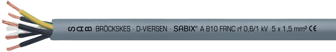 Marking for SABIX® A 810 FRNC 68100515: SAB BRÖCKSKES • D-VIERSEN • SABIX® A 810 FRNC rf 0,6/1 kV 5 x 1,5 mm² CE