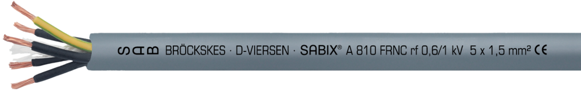 Marking for SABIX® A 810 FRNC 68100515: SAB BRÖCKSKES • D-VIERSEN • SABIX® A 810 FRNC rf 0,6/1 kV  5 x 1,5 mm² CE