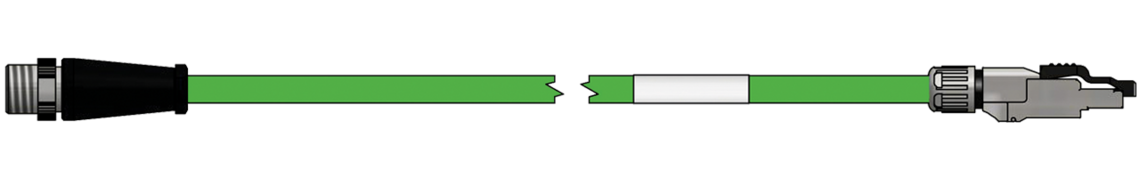 Industrial Ethernet cable suitable for cable tracks with moulded M12 connector X-coded and mounted RJ45 connector