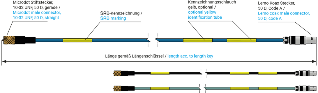 with Microdot male connector10-32 and Lemo coax male connector