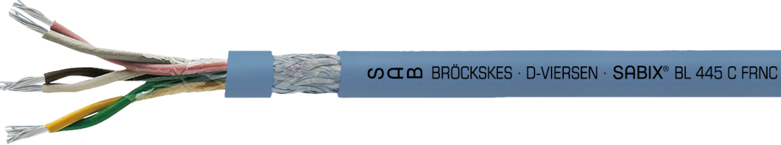 Marking for SABIX® BL 415 C FRNC 64150750: SAB BRÖCKSKES · D-VIERSEN ·
SABIX® BL 415 C FRNC 7 x 0,5mm² - IEC 60332-3-22 - 350V DNV CE and current meter marking