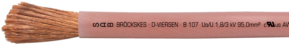 Marking example: SAB BRÖCKSKES · D-VIERSEN · B 107  Uo/U 1,8/3 kV 95,0mm²  cULus AWM Style 30122 AWM I A 150°C 3000V FT2