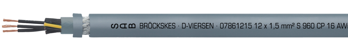 Marking for S 960 CP 07861215: SAB BRÖCKSKES · D-VIERSEN · 07861215 12 x 1,5 mm² S 960 CP 16 AWG/12c 07861612 UL AWM Style 21060 80°C 600V CSA AWM I/II A/B 80°C 600V FT1 FT2 CE