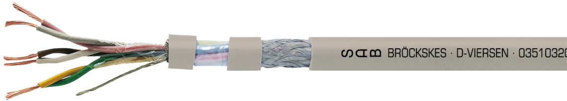 Marking example:
SAB BRÖCKSKES · D-VIERSEN · 03510320 SRY D 351 C (B) TP 20 AWG/3pr 03512003 UL AWM Style 2464 80°C 300V  CSA AWM I/II A/B 80°C 300V FT1 FT2  CE