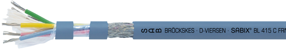 Marking for SABIX® BL 415 C FRNC 64150750: SAB BRÖCKSKES · D-VIERSEN ·
SABIX® BL 415 C FRNC 5 x 0,5mm² - IEC 60332-3-22 - 350V DNV CE and current meter marking