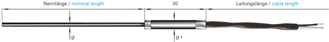 Mineral insulated thermocouple with  PFA connection cable Th 22 LTT