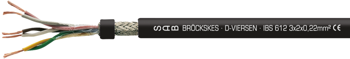PVC Interbus-S cable for indoor and outdoor installation Marking for IBS 612 06123228: SAB BRÖCKSKES · D-VIERSEN · IBS 612 3 x 2 x 0,22 mm² CE