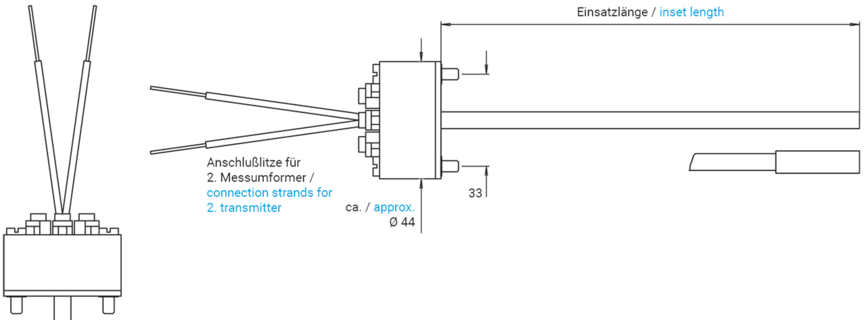 Gauge slide with 1 transmitter and with connection for the second transmitter