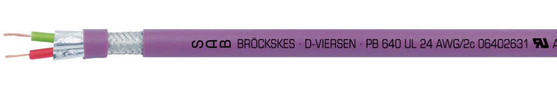Marking example: SAB BRÖCKSKES · D-VIERSEN · PB 640 UL · 24 AWG/2c 06402631 UL AWM Style 2464 80°C 300V CE