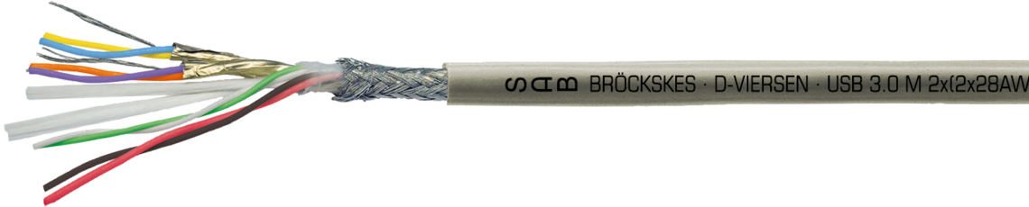 flexible USB 3.0 cable for especially for medical technology SAB BRÖCKSKES · D-VIERSEN · USB 3.0 M 2x(2x28AWG)ST + 2x28AWG + 2x26AWG CE