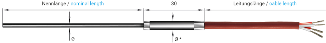 Mineral insulated resistance thermometer with Besilen (silicone) connection cable BiHF