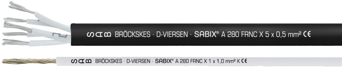 Marking for SABIX® A 280 FRNC X 62800505: 
SAB BRÖCKSKES • D-VIERSEN • SABIX® A 280 FRNC X 5 x 0,5 mm² CE
Marking for SABIX® A 280 FRNC X 62800110:
SAB BRÖCKSKES • D-VIERSEN • SABIX® A 280 FRNC X 1 x 1,0 mm² CE
