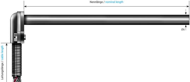 Angle resistance thermometer/Pt100 angle sensor for temperature monitoring on plastics processing machines