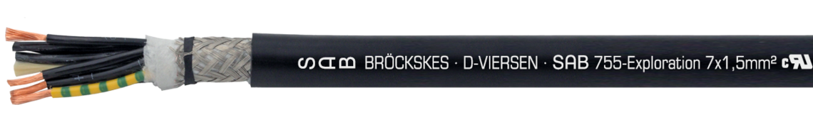 Marking for SAB 755 - Exploration 07550715: SAB BRÖCKSKES · D-VIERSEN · SAB 755-Exploration 7x1,5mm² cULus AWM Style 21233 80°C 1000V AWM I/II A/B 80°C 1000V FT1 FT2  0755-0715  CE