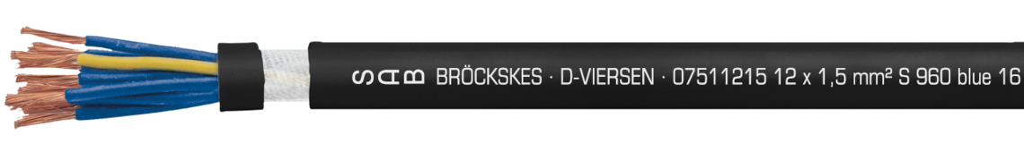 Marking for S 960 blue 07511215: SAB BRÖCKSKES · D-VIERSEN · 07511215 12 x 1,5 mm² S 960 blue 16 AWG/12c 07511612 UL AWM Style 2587 90°C 600V CSA AWM I/II A/B 90°C 600V FT1 FT2 CE