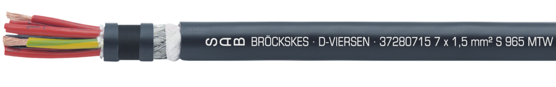Marking example: SAB BRÖCKSKES · D-VIERSEN · 37280715 7 x 1,5 mm² S 965 MTW CY 16 AWG/7c 37281607 (UL) Type MTW 600V AWM Style 2587 90°C 600V CE