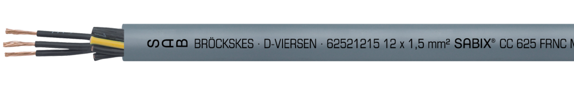 Marking for SABIX® CC 625 FRNC M 62521215: SAB BRÖCKSKES · D-VIERSEN · 62521215 12 x 1,5 mm² SABIX® CC 625 FRNC M 16 AWG/12c 62521612 UL AWM Style 21089 75°C 60OV CSA AWM I/II A/B 80°C 600V FT1 CE