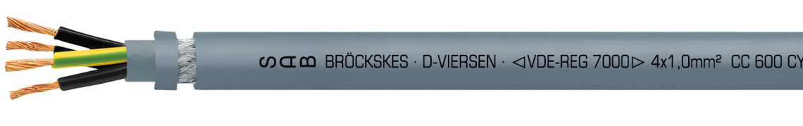 Marking example: SAB BRÖCKSKES · D-VIERSEN · CC 600 CY 8 AWG/4c 02590804 UL AWM Style 21216 90°C Oil 60°C 600V CSA AWM I/II A/B 90°C F 600V FT1 FT2 CE