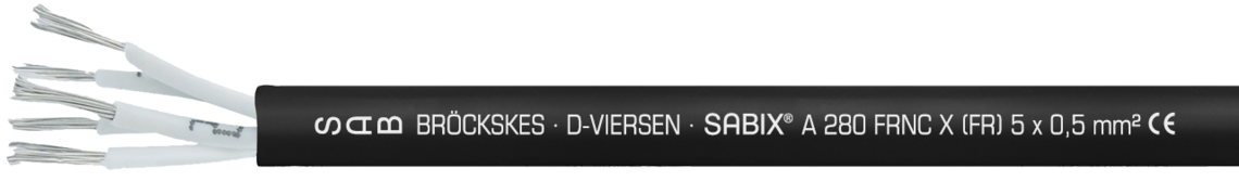 Marking for SABIX® A 280 FRNC X (FR) 62809505: SAB BRÖCKSKES • D-VIERSEN • SABIX® A 280 FRNC X (FR) 5 x 0,5 mm² CE