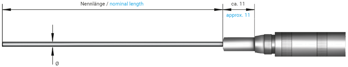 Mineral insulated resistance thermometer with Lemo connection end