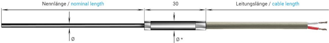 Mineral insulated resistance thermometer with PVC data cable LiYY