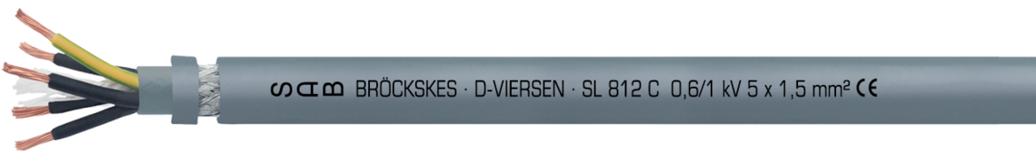 Marking for SL 812 C 08120415: SAB BRÖCKSKES · D-VIERSEN · SL 812 C 0,6/1 kV 5 x 1,5 mm² CE