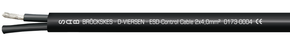 Marking for Besilen® ESD Control Cable 01730004: SAB BRÖCKSKES · D-VIERSEN · ESD-Control Cable 2x4,0mm²  0173-0004  CE