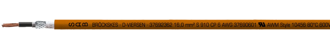 Marking example: SAB BRÖCKSKES · D-VIERSEN · 37692362 16,0 mm² S 910 CP 6 AWG 37690601 UL AWM Style 10456 80°C 600V CSA AWM I/II A/B 80°C 1000V FT1 FT2 CE