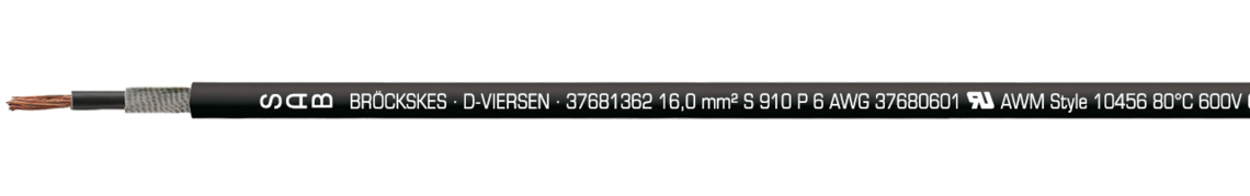 Marking example: SAB BRÖCKSKES · D-VIERSEN · 37681362 16,0 mm² S 910 P 6 AWG 37680601 UL AWM Style 10456 80°C 600V CSA AWM I/II A/B 80°C 1000V FT1 FT2 CE