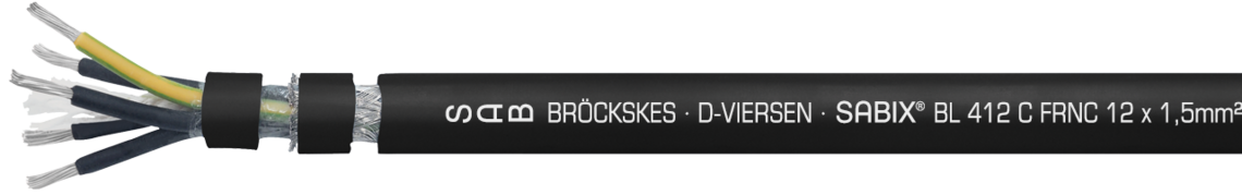 Marking for SABIX® BL 412 C FRNC 64121215: SAB BRÖCKSKES · D-VIERSEN ·
SABIX® BL 412 C FRNC 12 x 1,5mm² - IEC 60332-3-22 - 0,6/1kV DNV CE and current meter marking