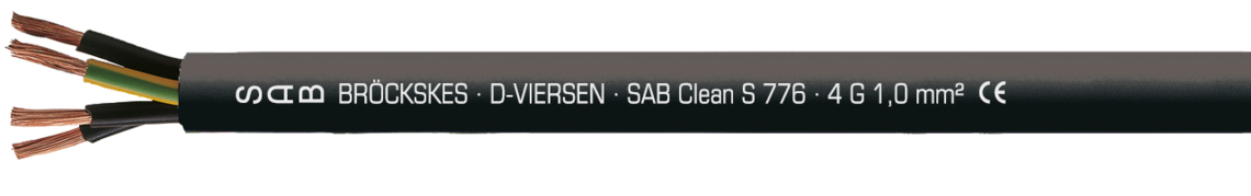 Marking for SABclean S 776 37760410: SAB BRÖCKSKES · D-VIERSEN · SAB Clean S 776 · 4 G 1,0 mm² CE RoHS and current meter marking