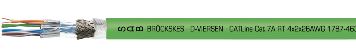 Marking for CATLine CAT 7A RT: SAB BRÖCKSKES · D-VIERSEN · CATLine Cat.7A RT 4x2x26AWG 1787-4631 UL AWM Style 20549 80°C 300V CSA AWM I/II A/B 80°C 300V FT2 CE