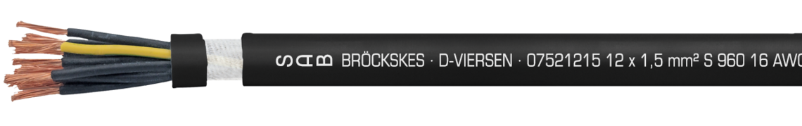 Marking for S 960 07521215: SAB BRÖCKSKES · D-VIERSEN · 07521215 12 x 1,5 mm² S 960 16 AWG/12c 07521612 UL AWM Style 2587 90°C 600V CSA AWM I/II A/B 90°C 600V FT1 FT2 CE