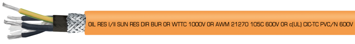 Marking example: SAB NORTH AMERICA TR 600 C HD 16 AWG 4c P/N 32401604 (UL) TC-ER 90C DRY 75C WET 600V OIL RES I/II SUN RES DIR BUR OR WTTC 1000V OR AWM 21270 105C 600V OR c(UL) CIC-TC PVC/N 600V FT4 CSA AWM I/II A/B 90C 600V FT4 RoHS CE